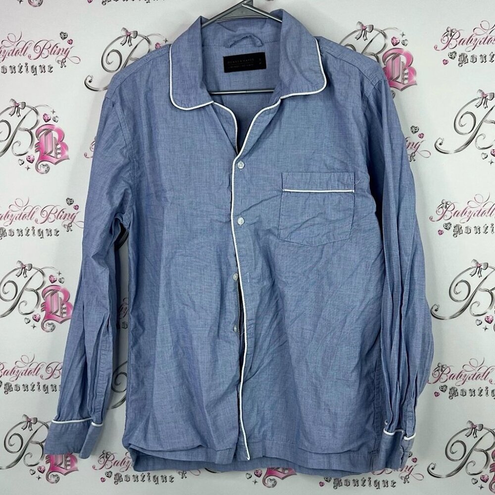 Denver Hayes button up lounge Light Blue Shirt Jacket with White Trim